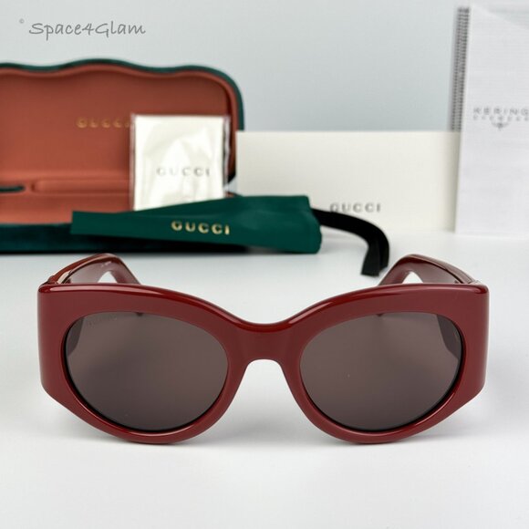 Gucci Men Sunglasses Burgundy Brown Oval GG1544S 002 BRAND NEW
